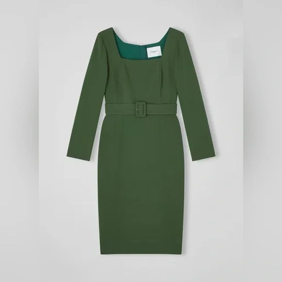 L.K. Bennett Carrington Green Recycled Polyester Blend Square Neck Dress - Picture 5 of 16